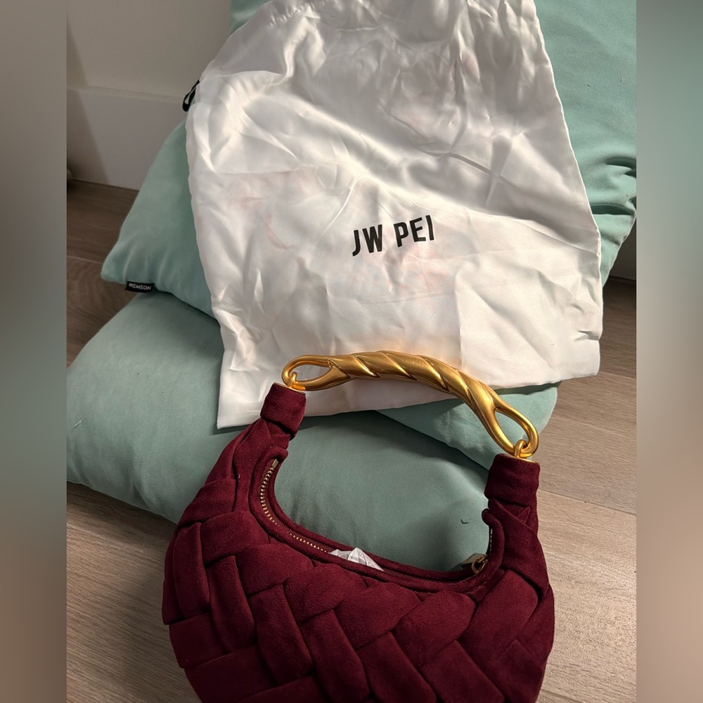 JW PEI Burgundy Shoulder Bag with Gold Accent Orla Weave